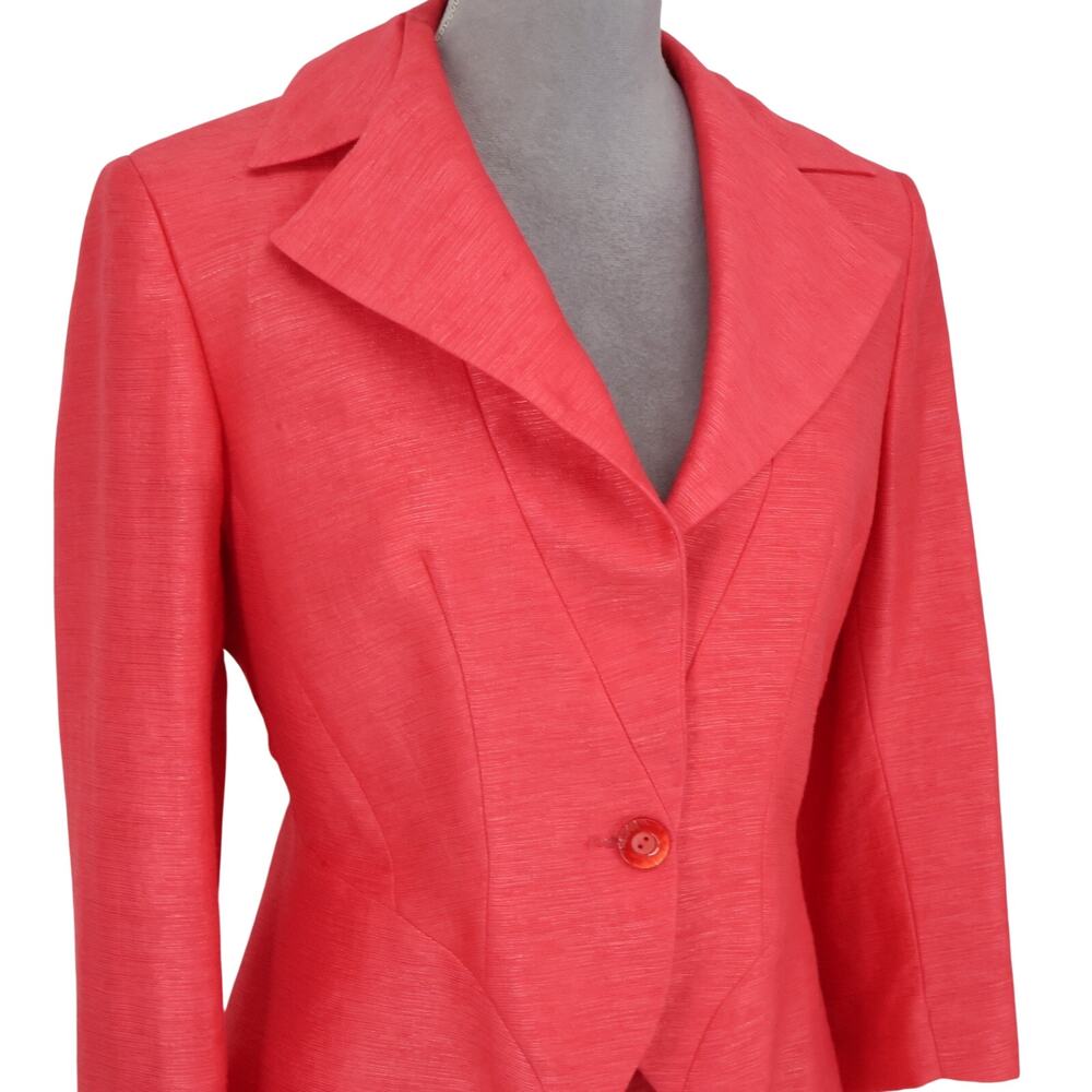 Javier Simorra Skirt Suit Womens 6 Pink Linen Blend Lined Fitted Designer Career - Picture 7 of 16